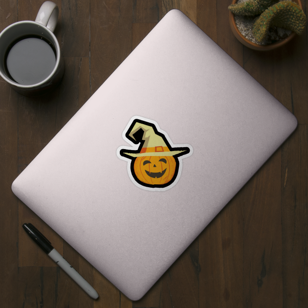 halloween smiling pumpkin head by Freia Print